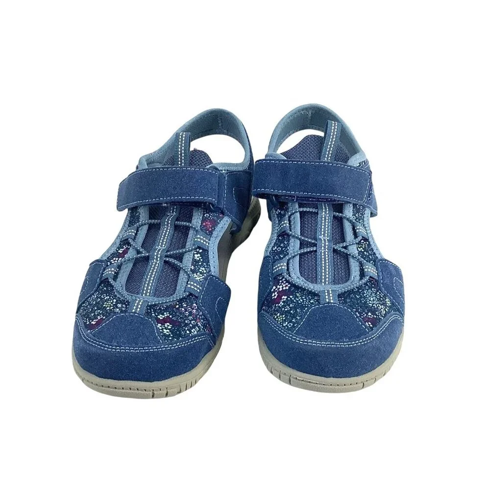 Lands' End Water Repellent ADJ Closed Toe Sport Sandals Blue Flora Size 9B - Picture 1 of 11